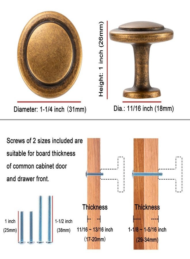 KOOFIZO Round Cabinet Knobs Antique Brass Cabinet Pulls, Dia. 1-1/4 Inch, 10 Pack Brass Drawer Knobs for Kitchen Cabinets 1960 Drawers Dresser Cupboard Bedroom Bathroom - Image 2